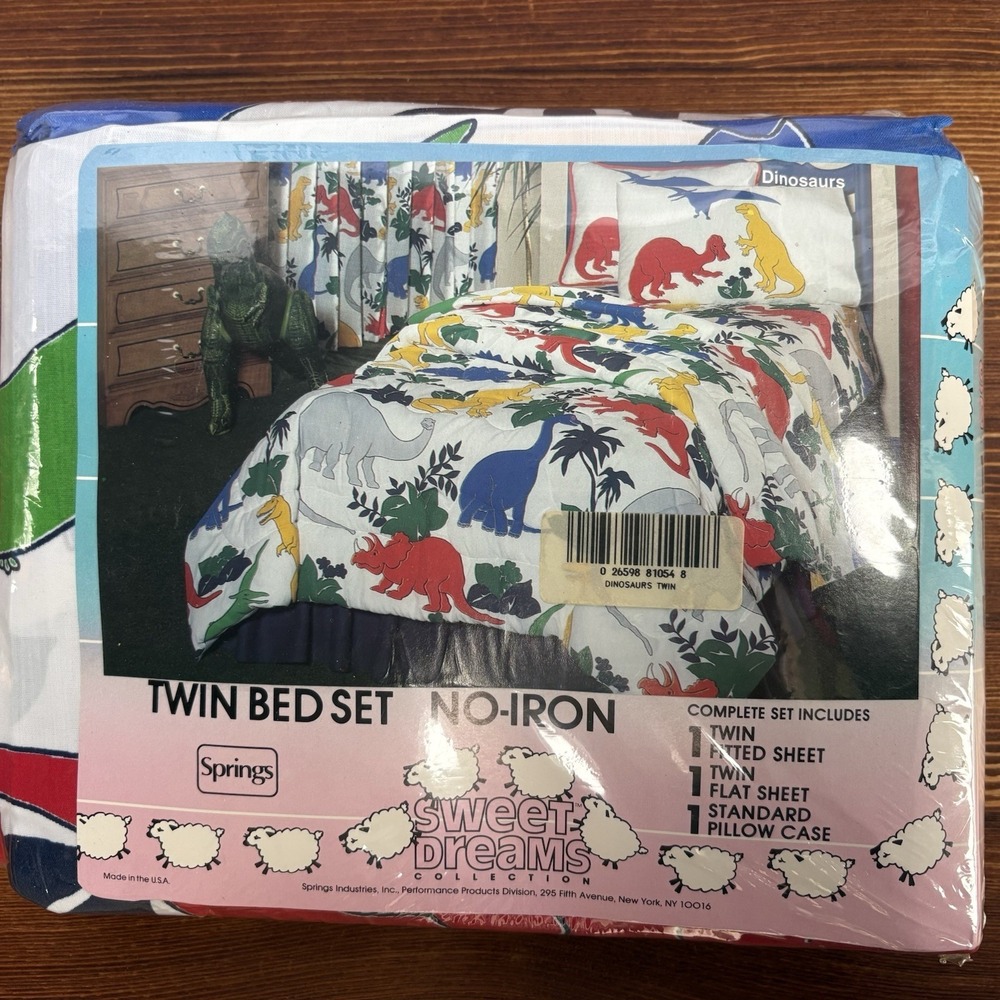 Vintage Sweet Dreams Twin Bed Sheet Set With Pillow Cases Dinosaur Kids Bedding